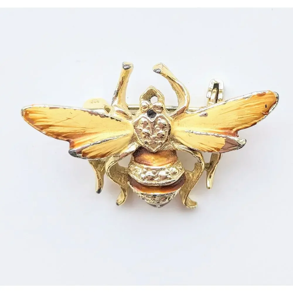 Tiny Wonder Honey Bee Pin Enamel Gold Tone Brooch Pin Vintage 1990's